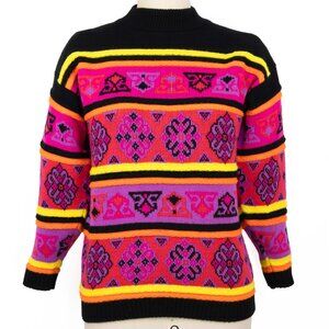 Vintage 'KnitWaves' brand Neon Pattern Sweater — 1980s — Women’s Small